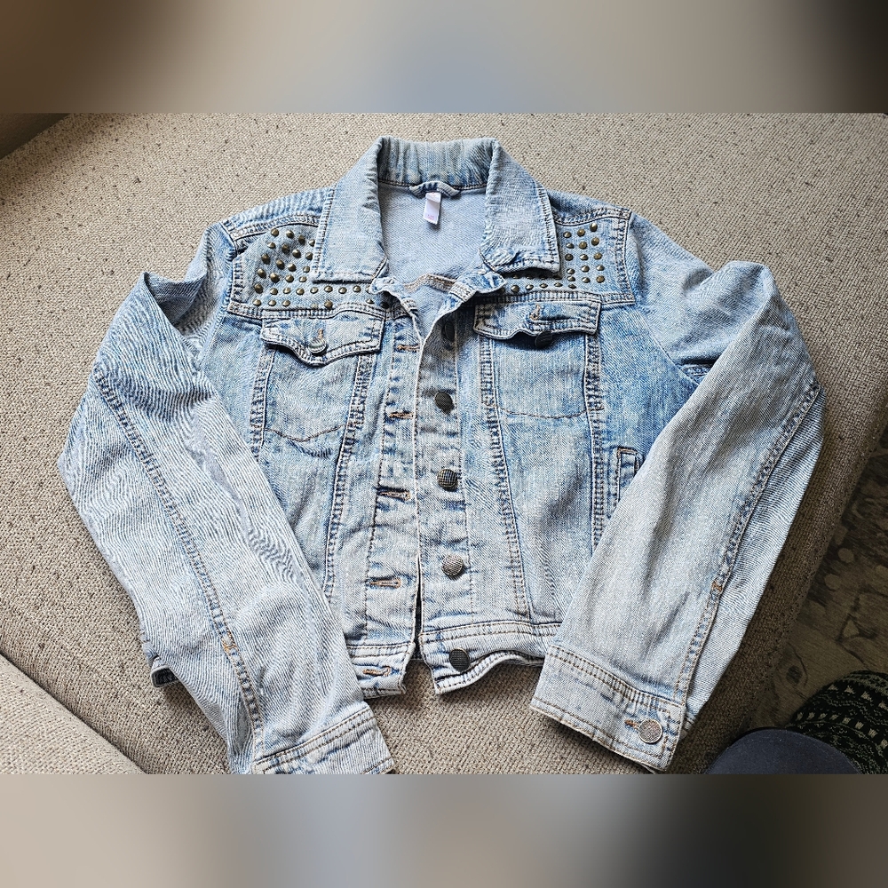 Xhilaration Light Blue Jean Jacket with Studded Details